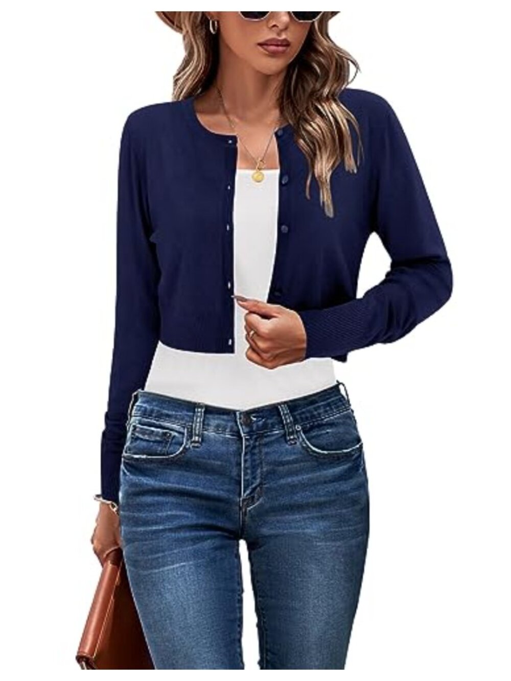 Cropped Cardigan Sweater Open Front Bolero Shrug for Women Long Sleeve